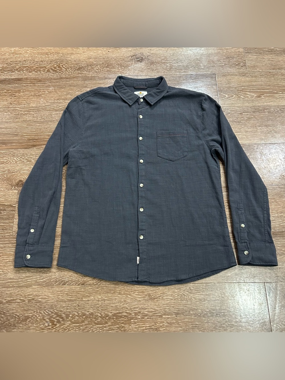 Marine Layer Mens Medium Slub Button Up Shirt Long Sleeve Textured Pocket Gray